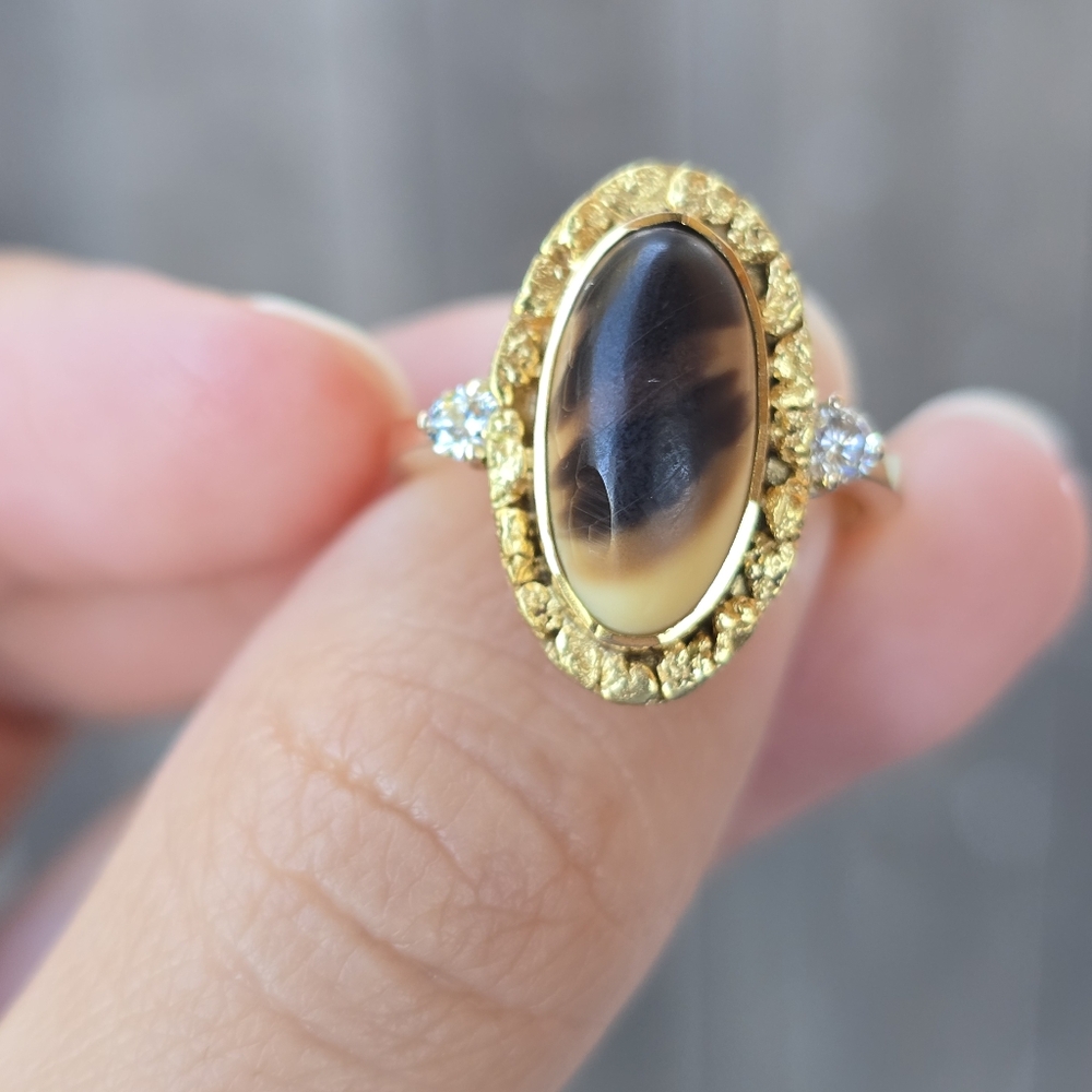 Native Gold Nugget Diamond Ring